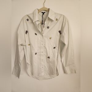 NWT Express Poplin Embellished Boyfriend Portofino Shirt Size XS